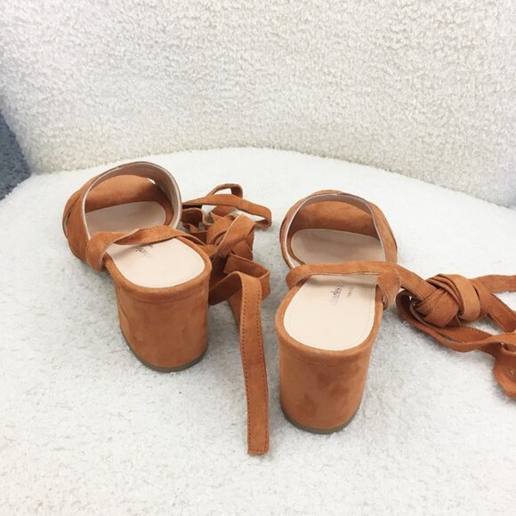 new sz 8 Charles David Blossom Ankle Tie Sandal Suede Rust block heels Lace up - Picture 4 of 11